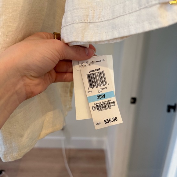 JM Collection 100% Linen Cream Gold Button Down Long Sleeve Blouse Sz 20W NWT - Picture 5 of 12